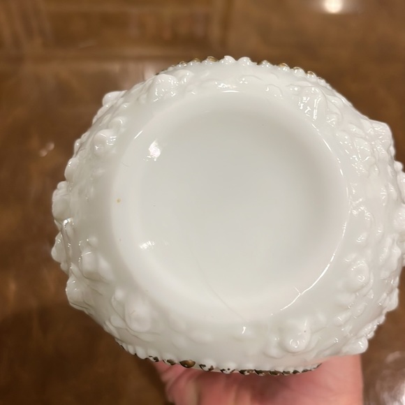 Antique 1890 to 1905 era Victorian milk glass, embossed painted decanter - Picture 7 of 13